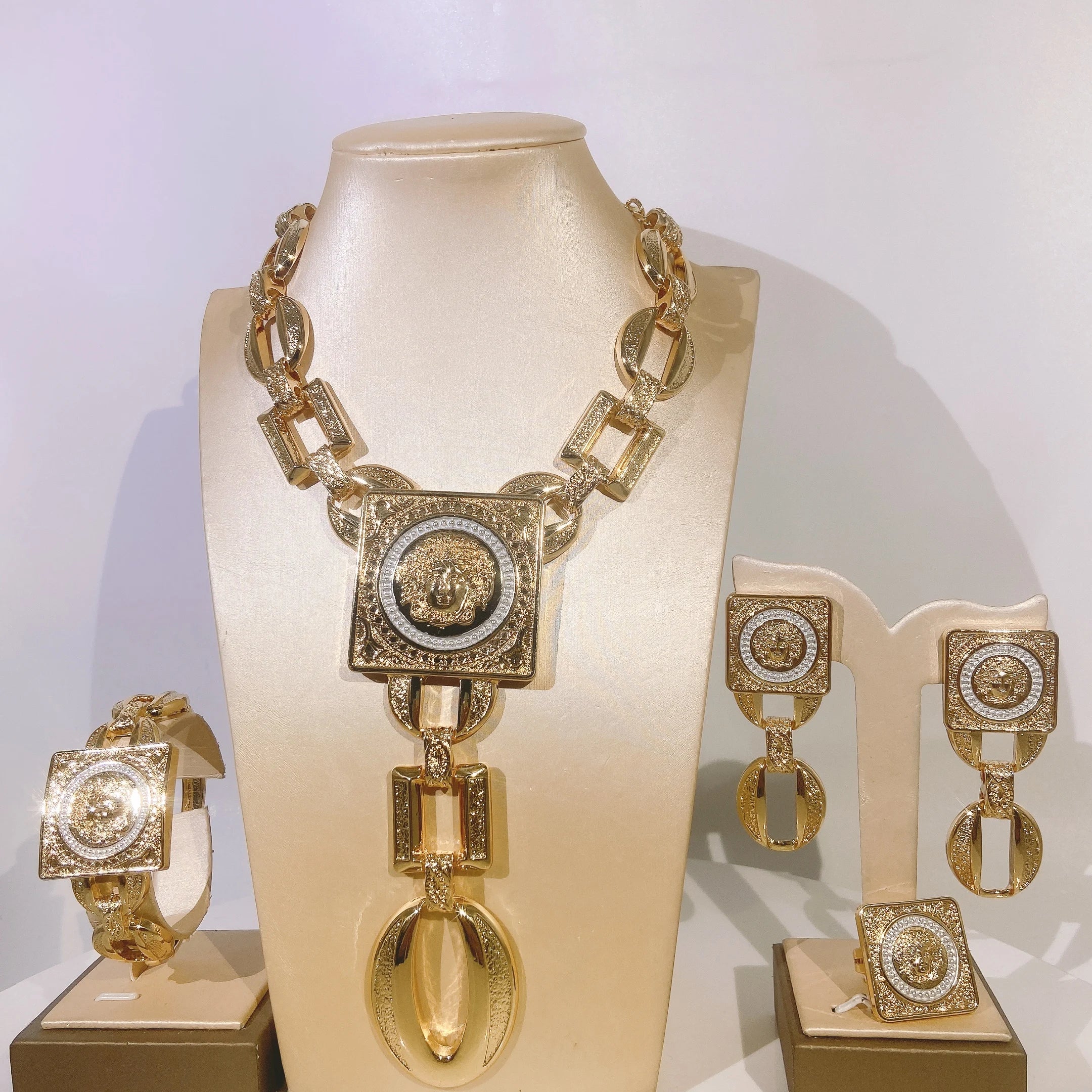 The Picasso Avant-Garde 18K Gold Plated Face Emblem Jewelry Set