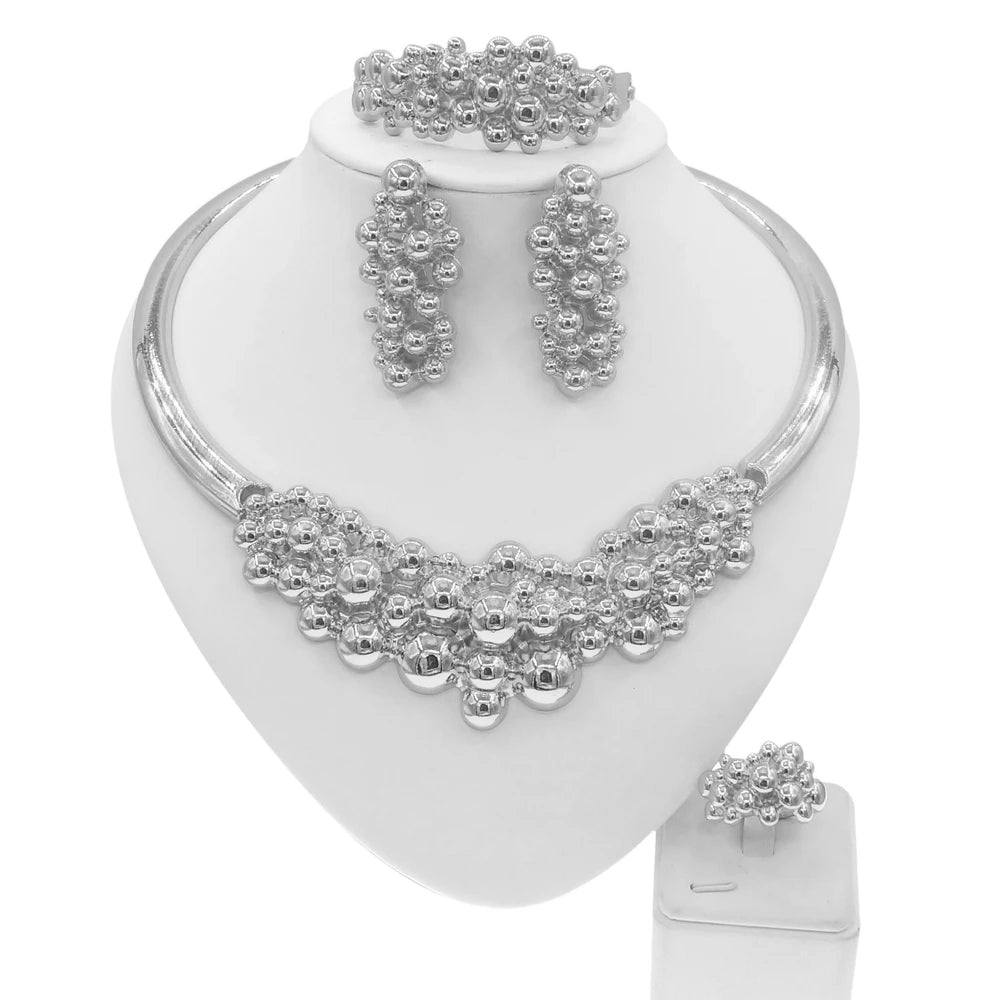 18K Dubai Gold Nigerian Bridal Jewelry Set | Statement Choker, Earrings, Ring & Bracelet