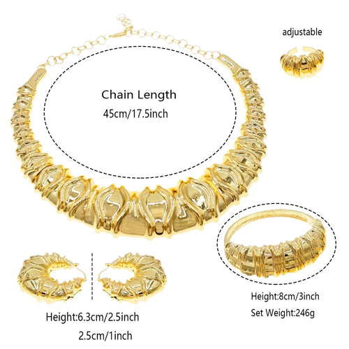 24K Dubai Gold Italian Layered Bridal Jewelry Set | Textured Statement Choker, Cuff, Ring & Earrings