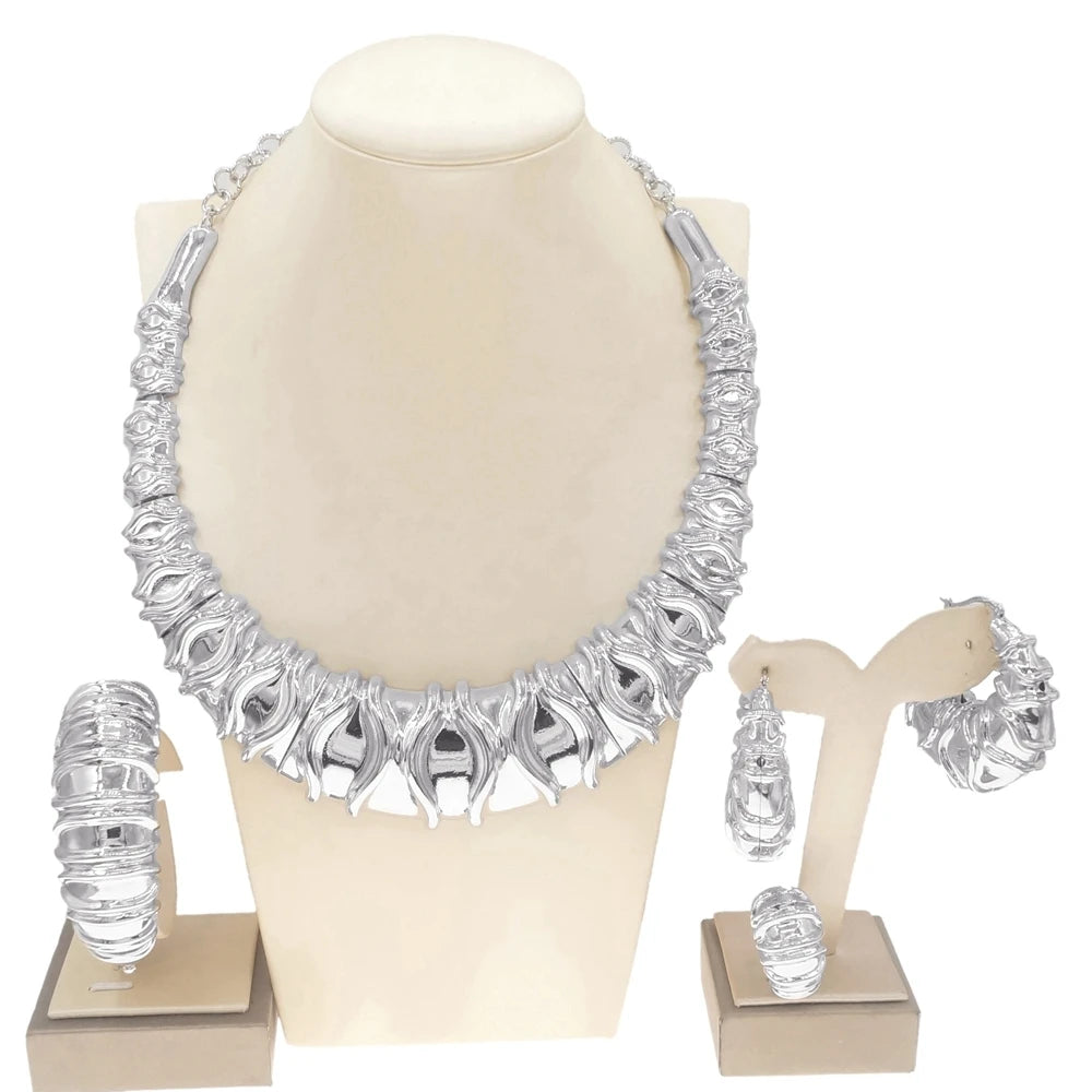 24K Dubai Gold Italian Layered Bridal Jewelry Set | Textured Statement Choker, Cuff, Ring & Earrings
