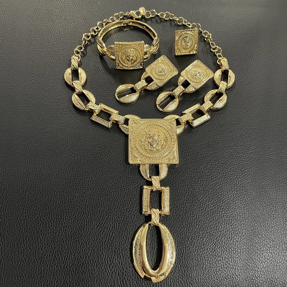 The Picasso Avant-Garde 18K Gold Plated Face Emblem Jewelry Set