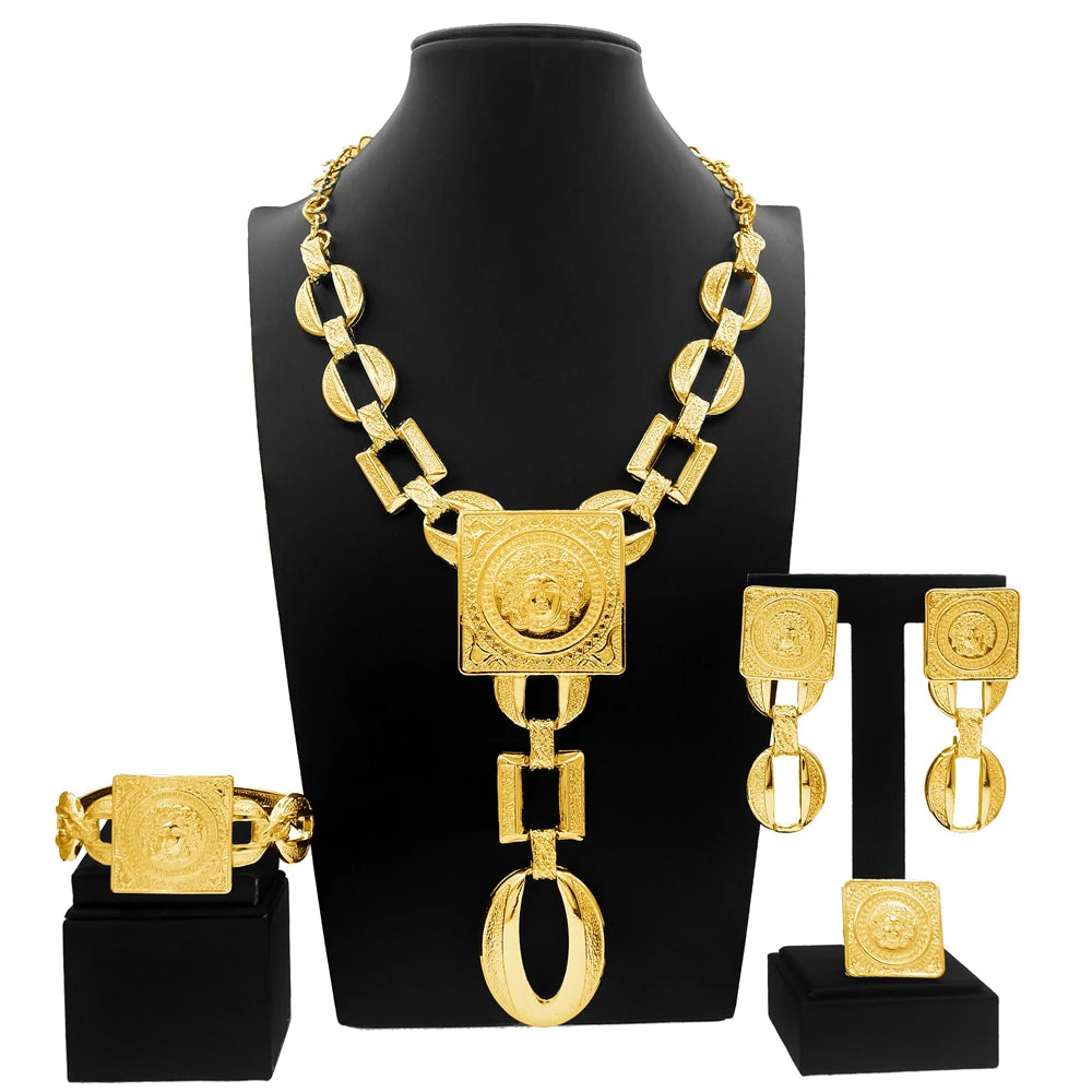 The Picasso Avant-Garde 18K Gold Plated Face Emblem Jewelry Set