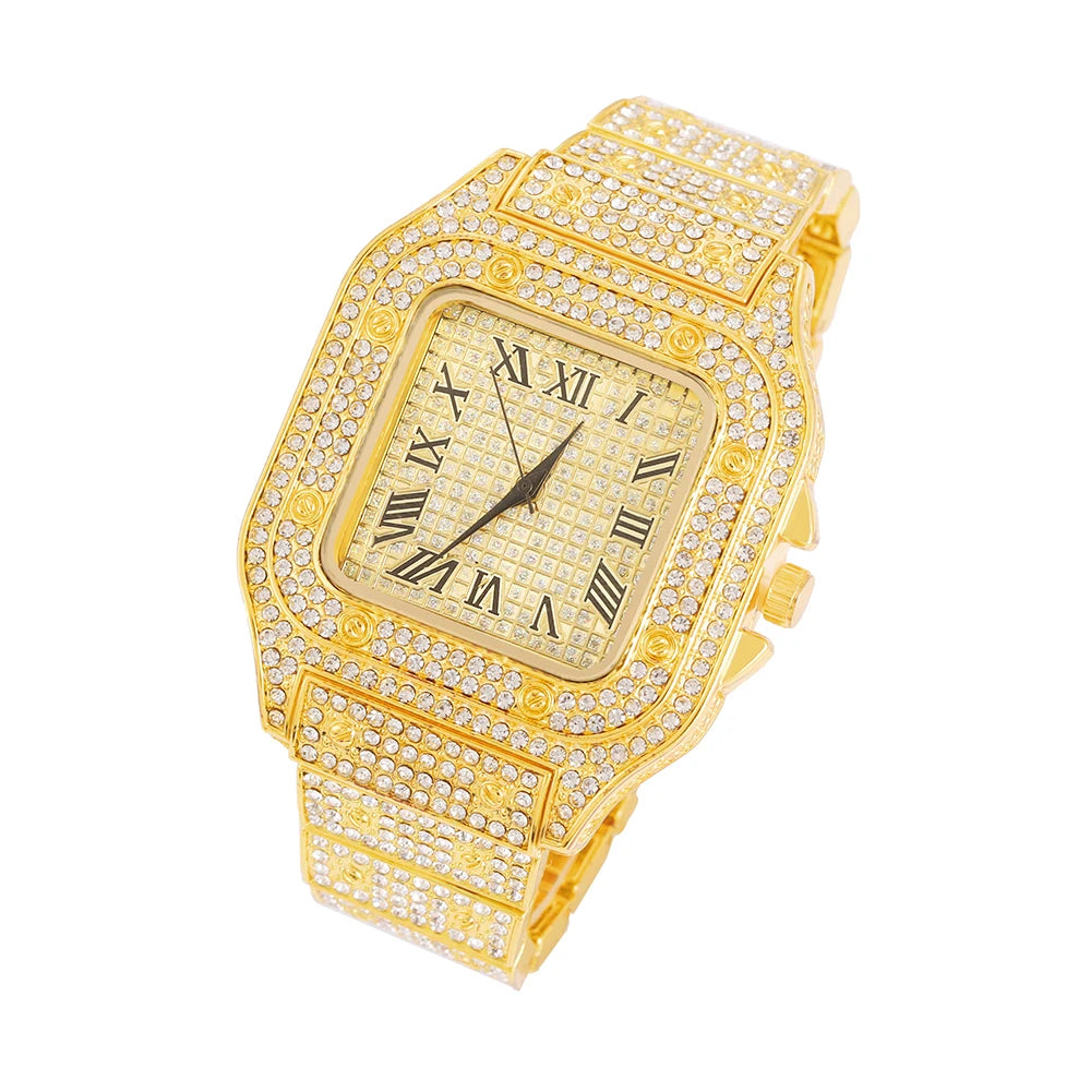 The Sovereign Drip: Fully Iced Watch, Cuban Chain & Bracelet Set