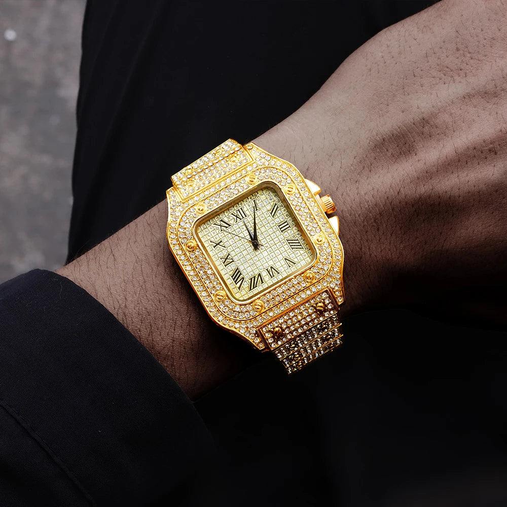 The Sovereign Drip: Fully Iced Watch, Cuban Chain & Bracelet Set