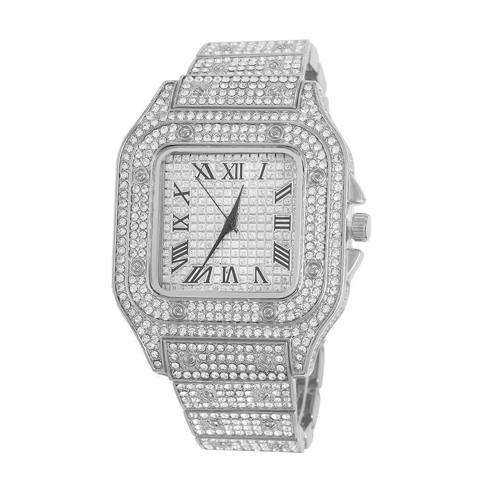 The Sovereign Drip: Fully Iced Watch, Cuban Chain & Bracelet Set