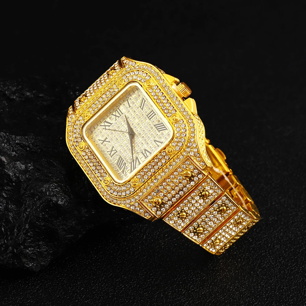 The Sovereign Drip: Fully Iced Watch, Cuban Chain & Bracelet Set