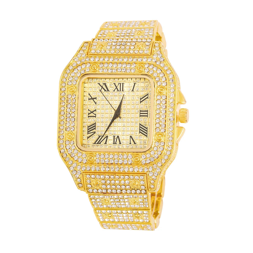 The Sovereign Drip: Fully Iced Watch, Cuban Chain & Bracelet Set