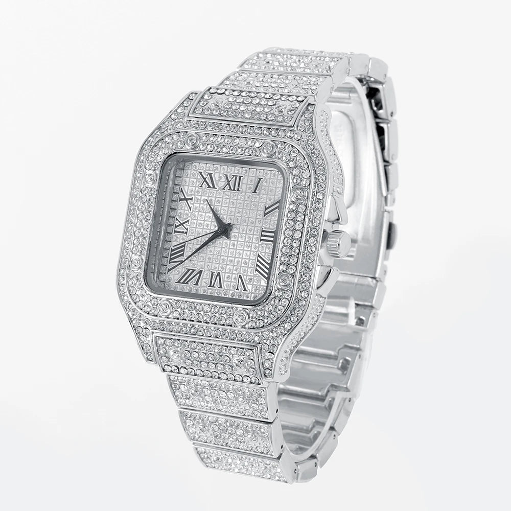 The Sovereign Drip: Fully Iced Watch, Cuban Chain & Bracelet Set