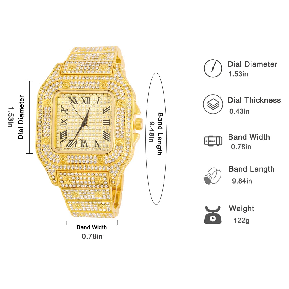 The Sovereign Drip: Fully Iced Watch, Cuban Chain & Bracelet Set