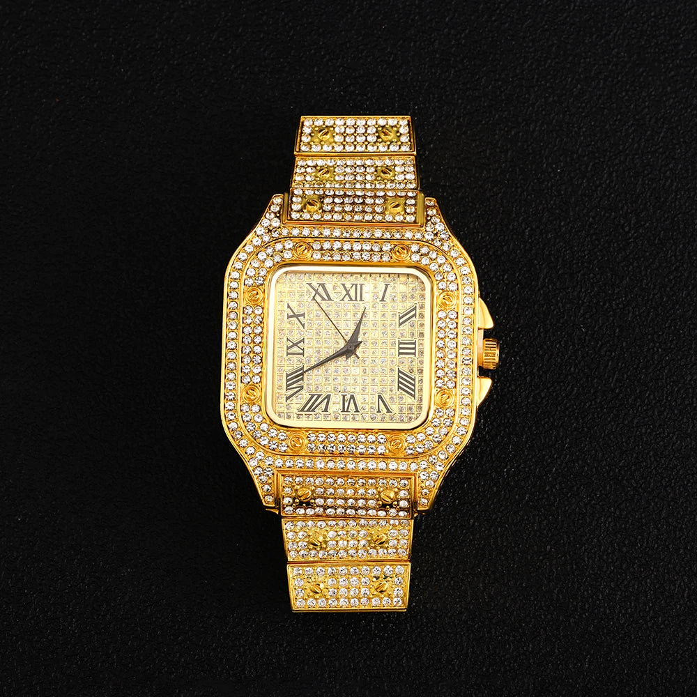 The Sovereign Drip: Fully Iced Watch, Cuban Chain & Bracelet Set