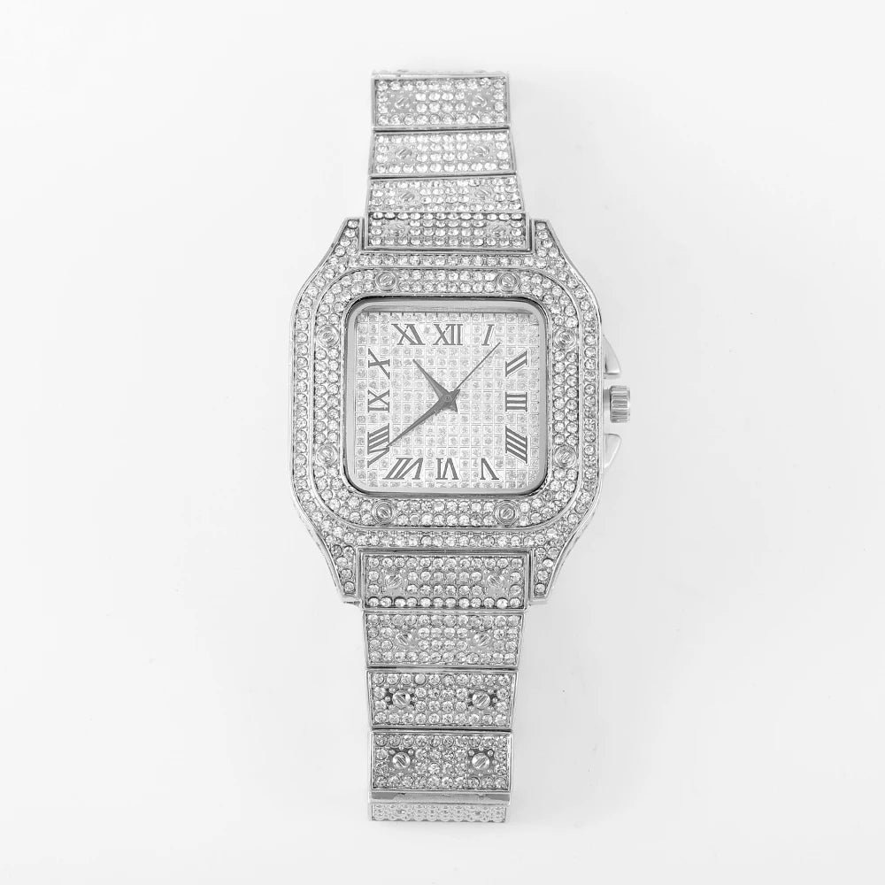The Sovereign Drip: Fully Iced Watch, Cuban Chain & Bracelet Set