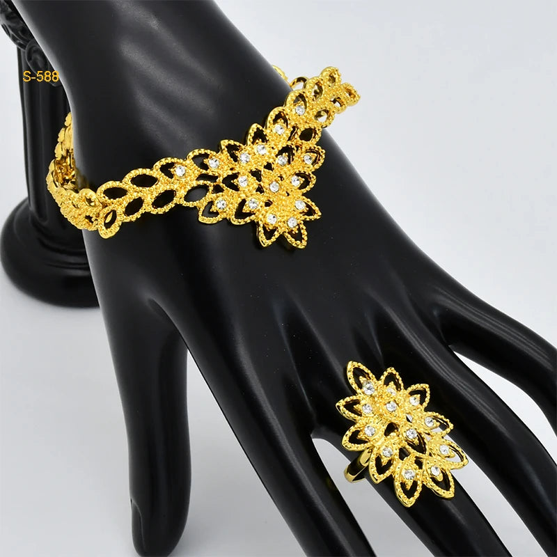 Italian Bridal Gold Plated Jewelry Set For Women African Indian 24K Gold Color Pendant Necklace Earring Set Dubai Party Gifts