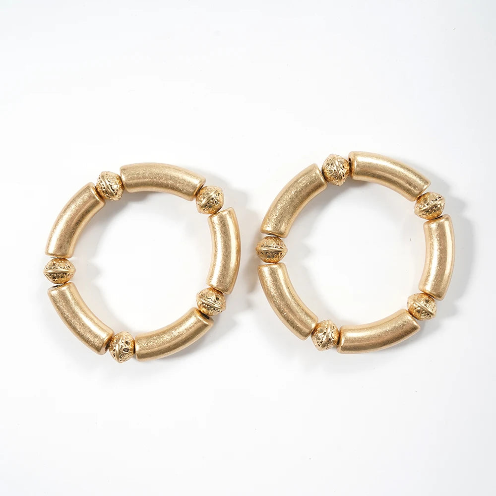 Architectural Ribbed Chunky Choker Set | Matte Gold Curved Tube Collar Necklace & Stacked Bangle