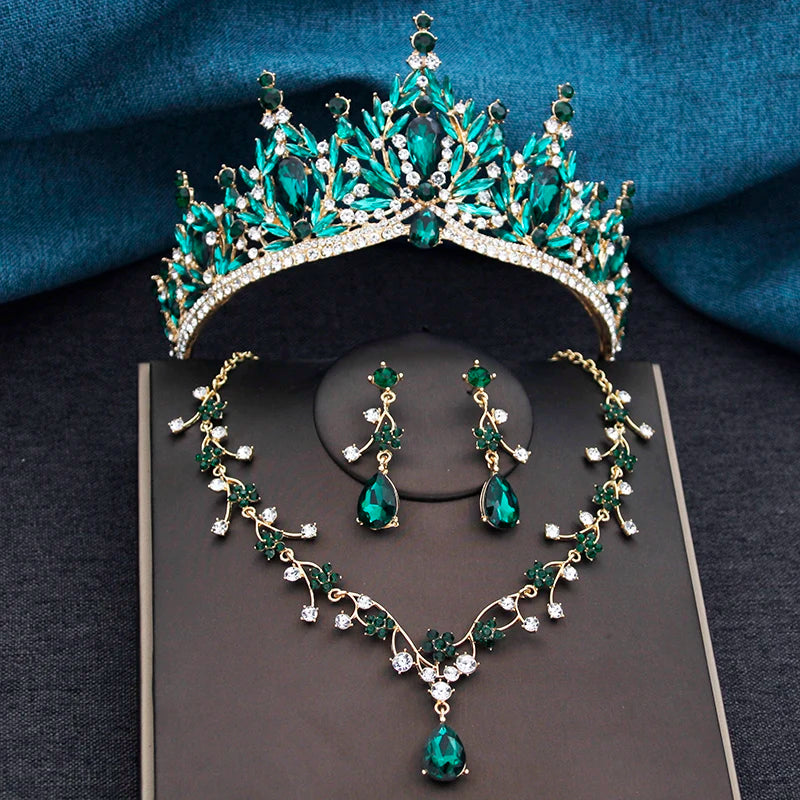 Baroque Royalty - Champagne Crystal Wedding Tiara & Bridal Set