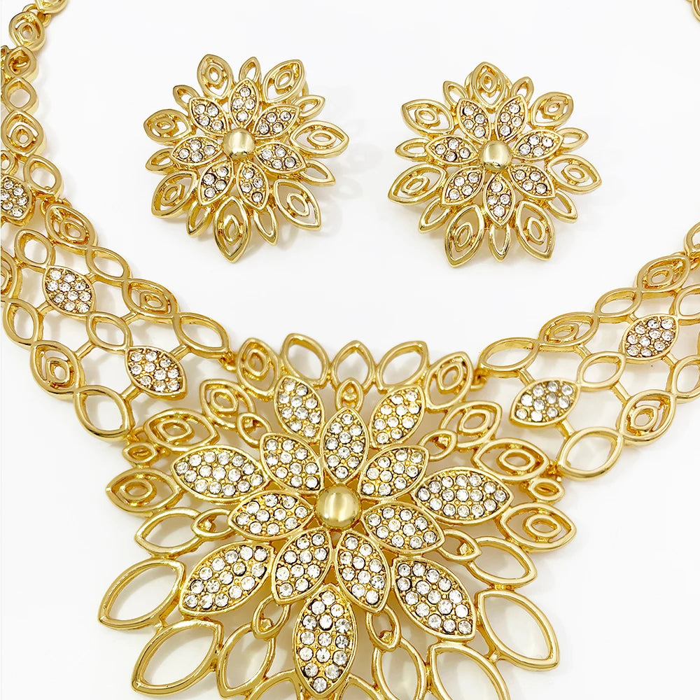 Luxury Jewelry Set For Women High Quality 18K Gold Plated Dubai Jewelry Necklace Earring Ring Bracelet Trending