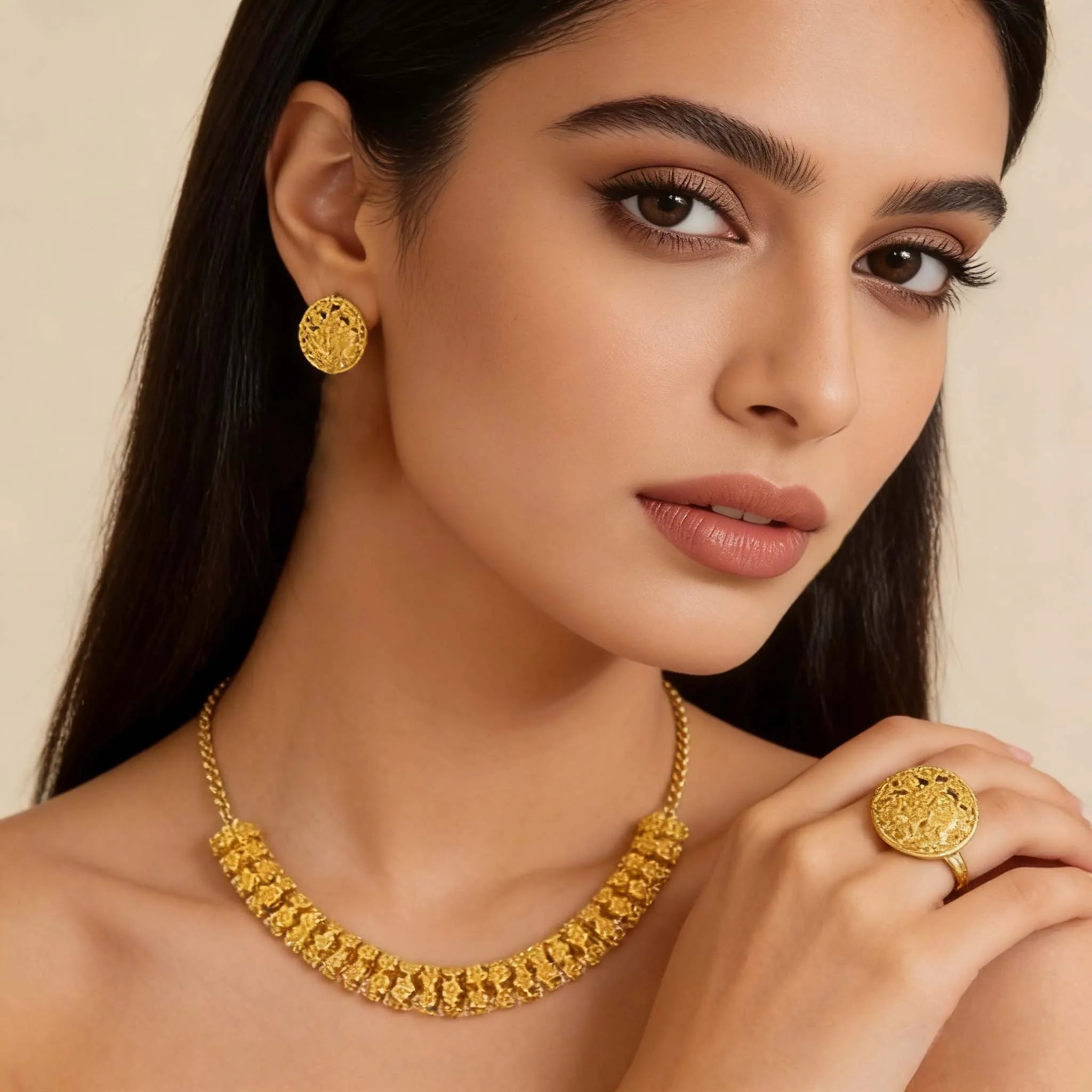 Dubai Royal 4-Layered Multi-Strand Gold Plated Jewelry Set