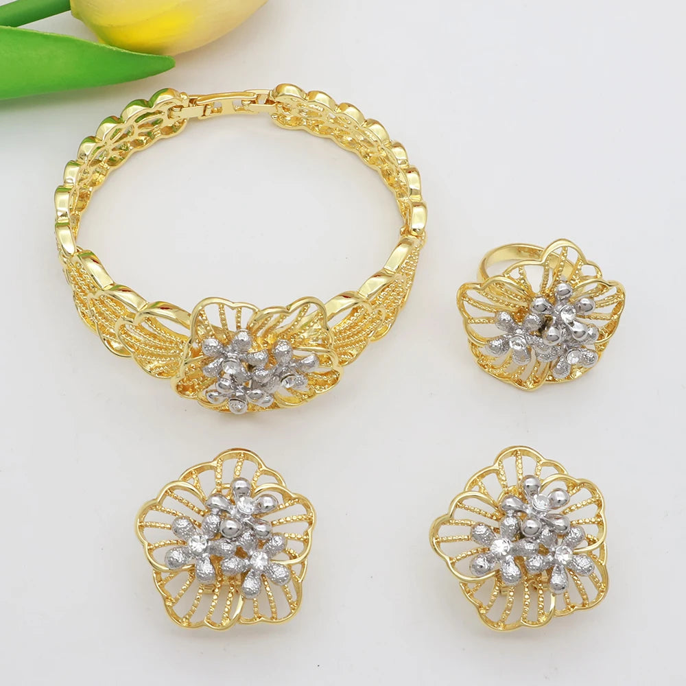The Imperial Blossom: 18K Gold-Plated Royal Pearl Floral Set