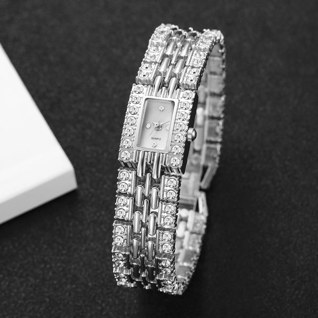 Luxury Rhinestone Rectangle Women Watches Fashion Ladies Bracelet Wristwatch Reloj Mujer Girls Clock Gift (Without Box)