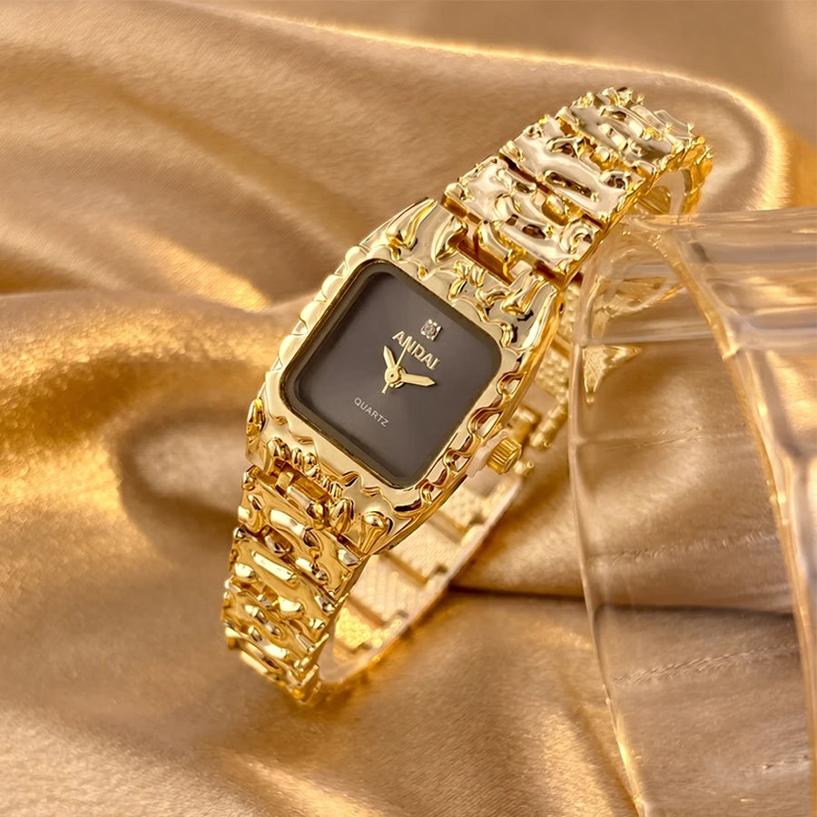 Vintage Gold Watch with Jam Tangan Wanita and Jewelry Set For Women Gift