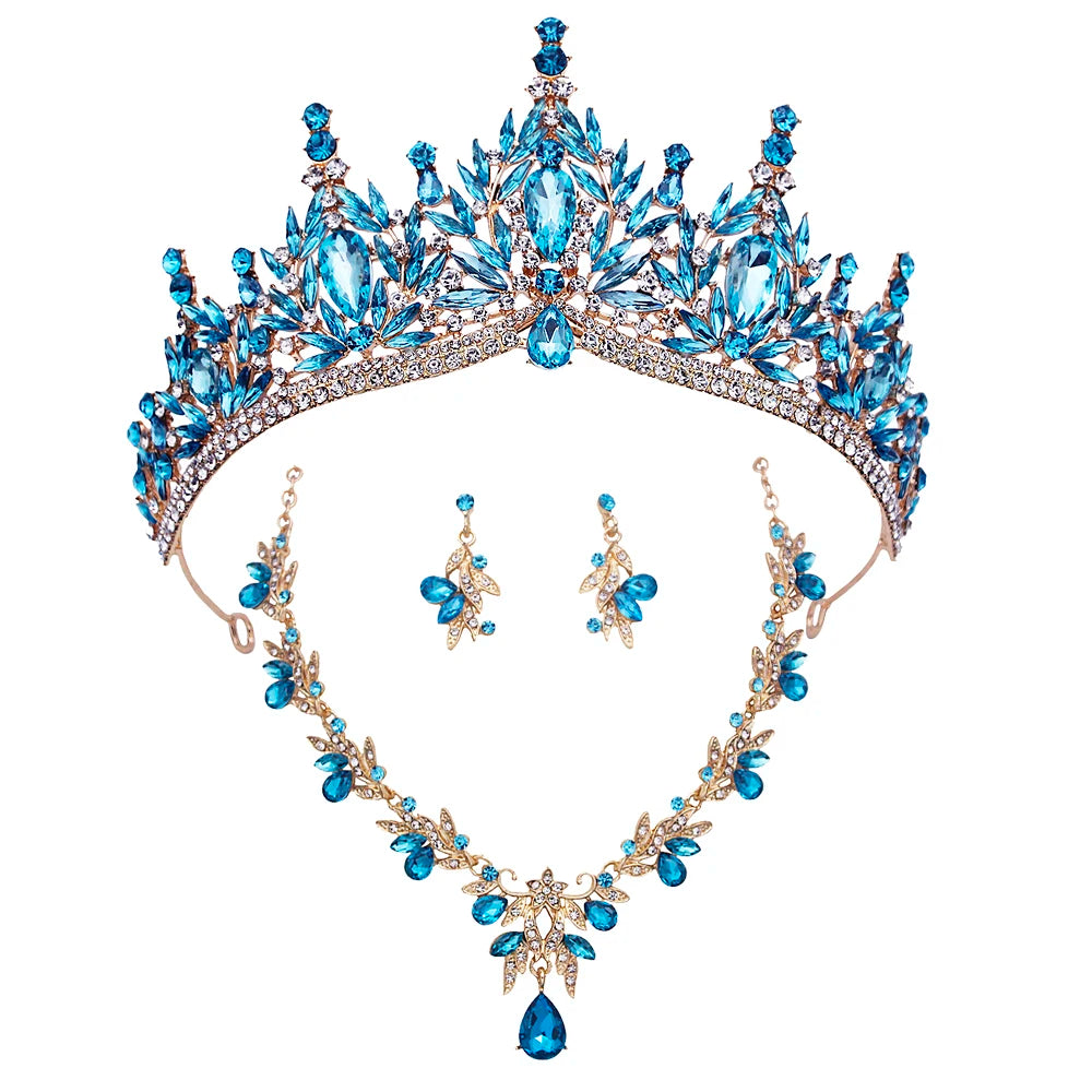 Ocean Royalty - Blue Crystal Wedding Tiara & Bridal Set