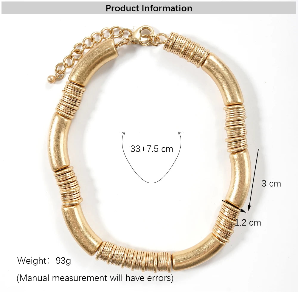 Architectural Ribbed Chunky Choker Set | Matte Gold Curved Tube Collar Necklace & Stacked Bangle
