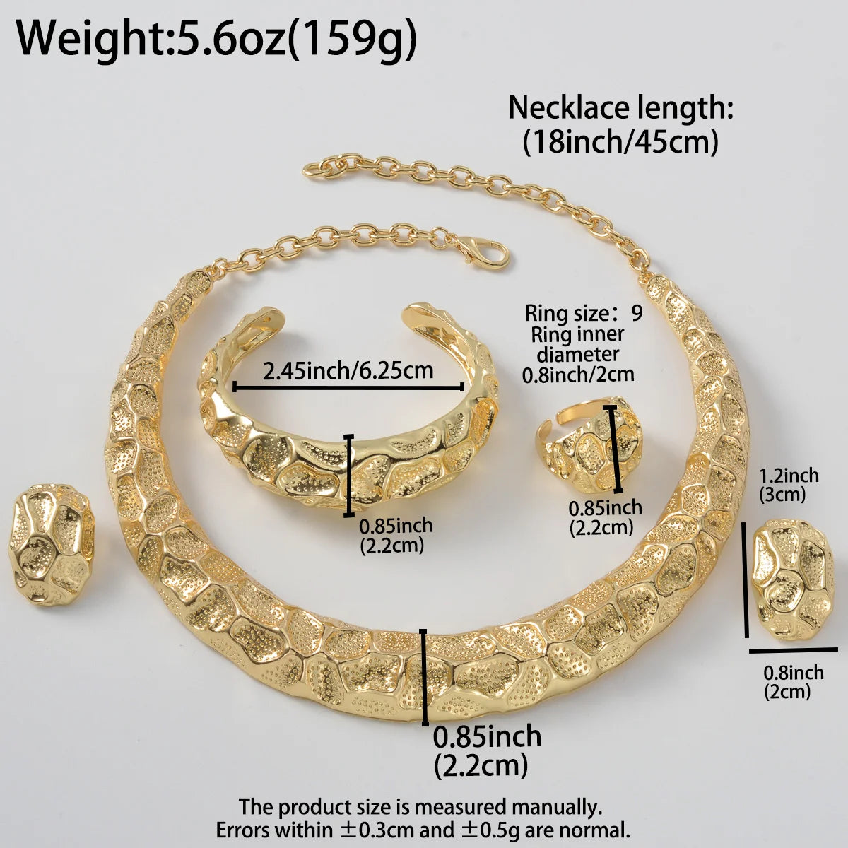 Dubai Luxury Textured Collar 4-Piece Jewelry Set