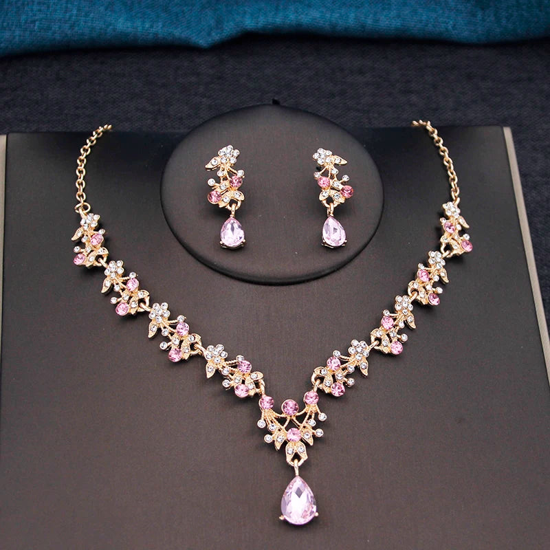 Blush Royalty - Pink Crystal Wedding Tiara & Bridal Set