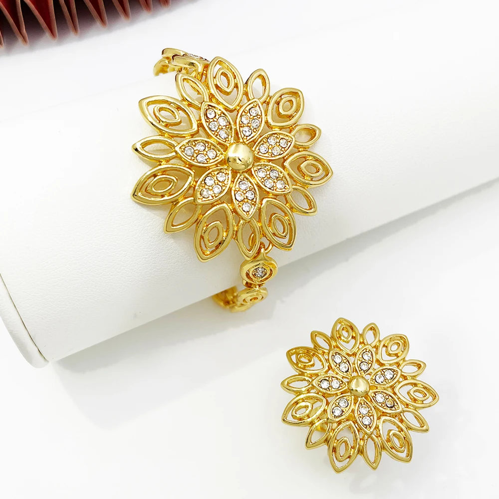 Luxury Jewelry Set For Women High Quality 18K Gold Plated Dubai Jewelry Necklace Earring Ring Bracelet Trending