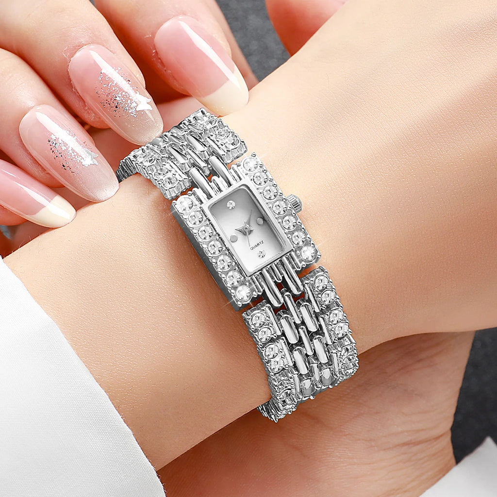 Luxury Rhinestone Rectangle Women Watches Fashion Ladies Bracelet Wristwatch Reloj Mujer Girls Clock Gift (Without Box)