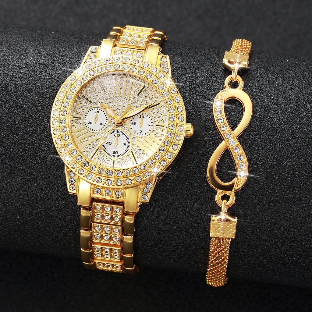 The Imperial Infinity: 24K Gold-Plated Watch & Charm Bracelet Set