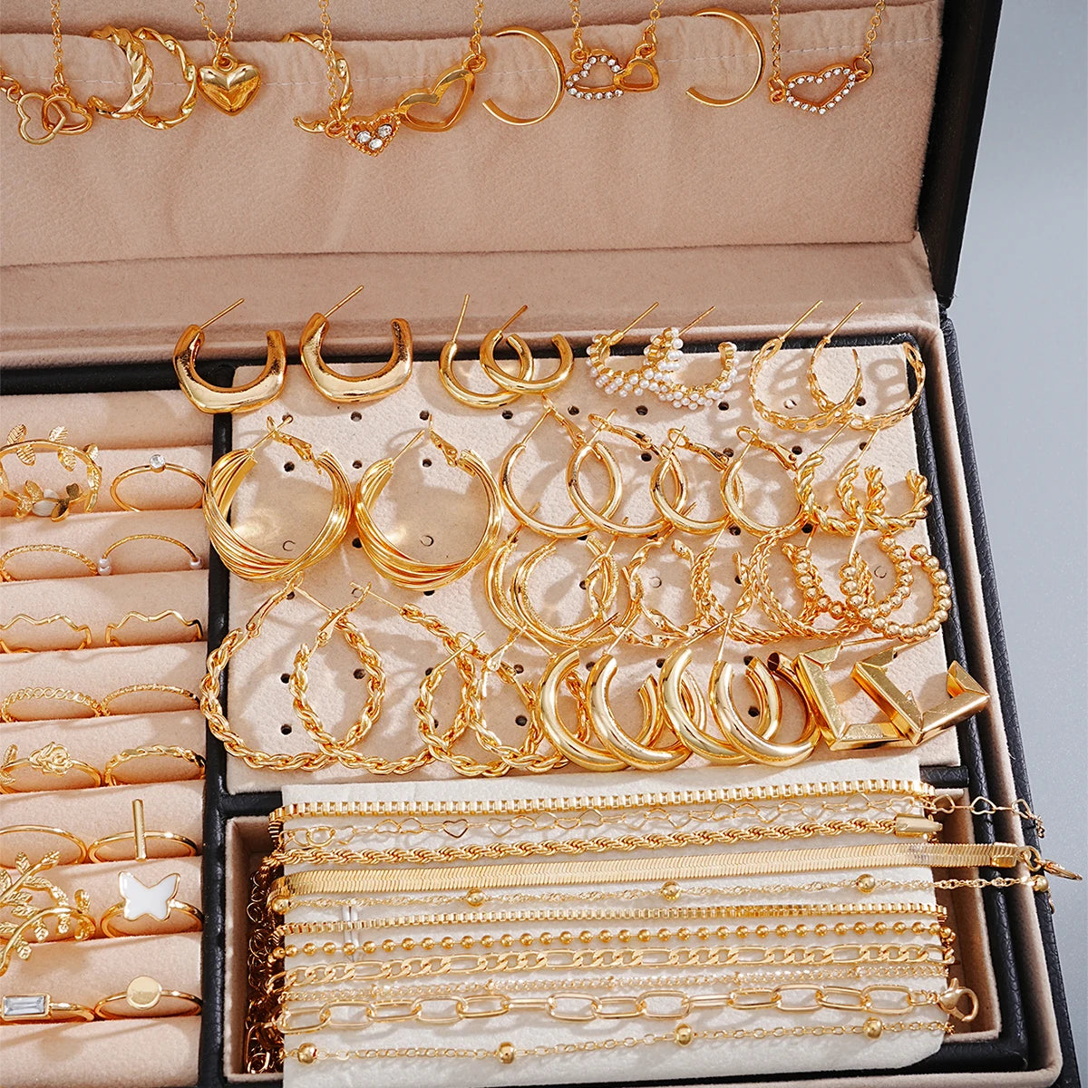 The Imperial Dynasty: 82-Piece Gold Hoop, Stud & Stacking Ring Trunk Set