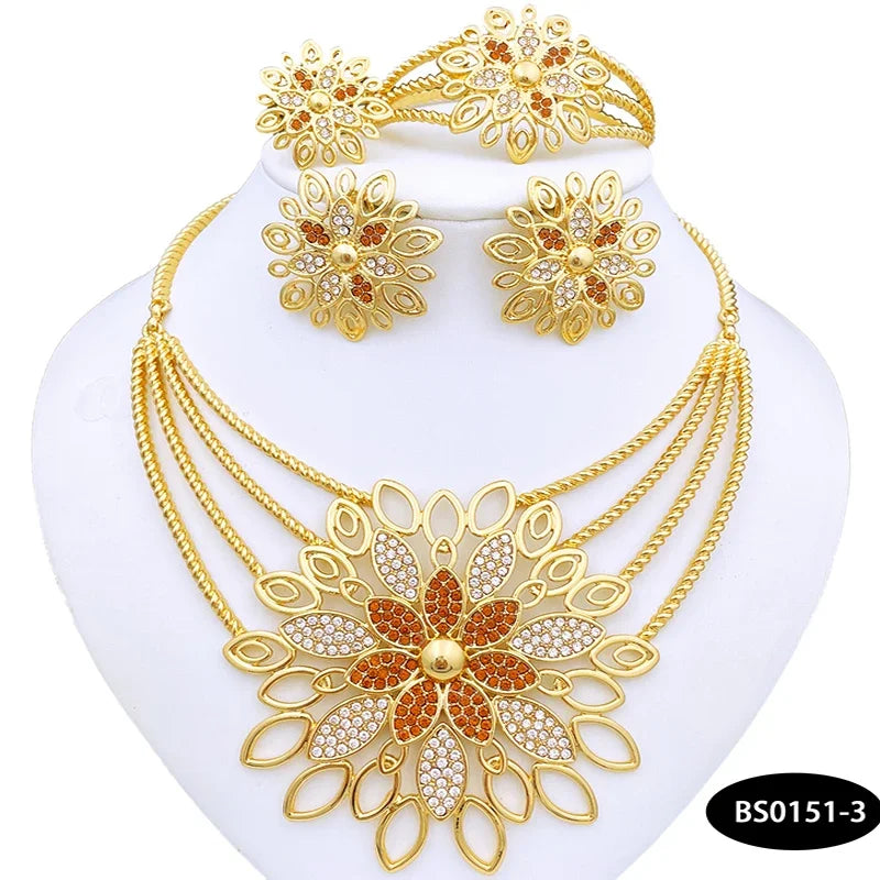 The Imperial Sunburst: 24K Gold-Plated Layered Floral Bridal Set