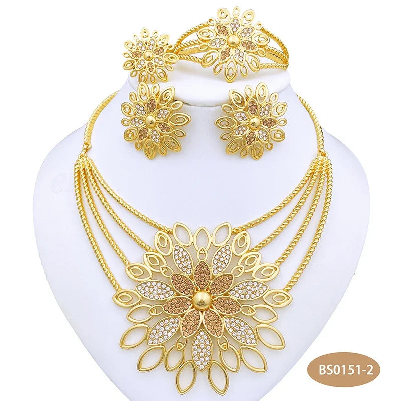 The Imperial Sunburst: 24K Gold-Plated Layered Floral Bridal Set