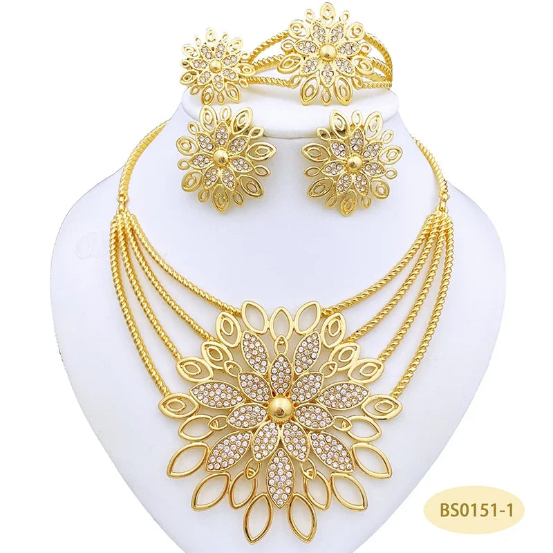 The Imperial Sunburst: 24K Gold-Plated Layered Floral Bridal Set