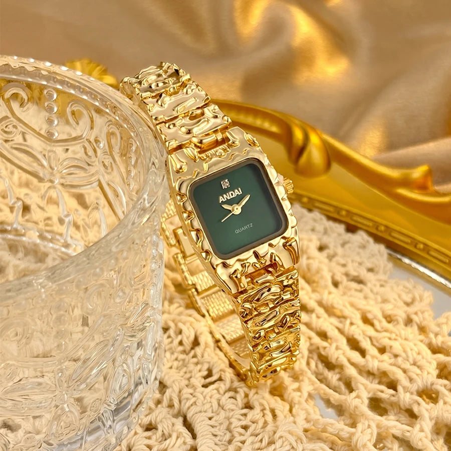 Vintage Gold Watch with Jam Tangan Wanita and Jewelry Set For Women Gift
