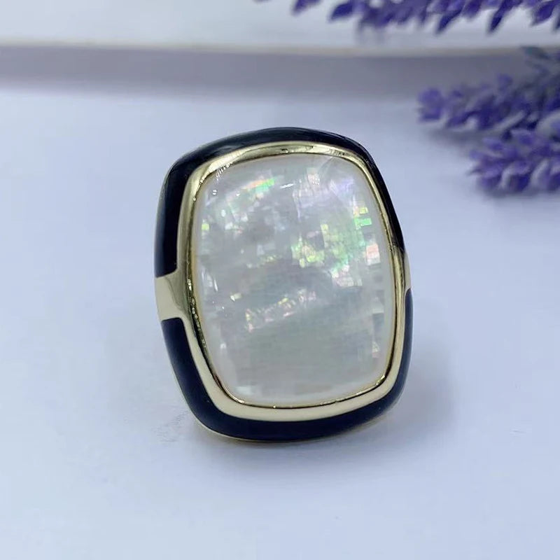 Coastal Luxe - 18K Gold Plated Natural Abalone Ring