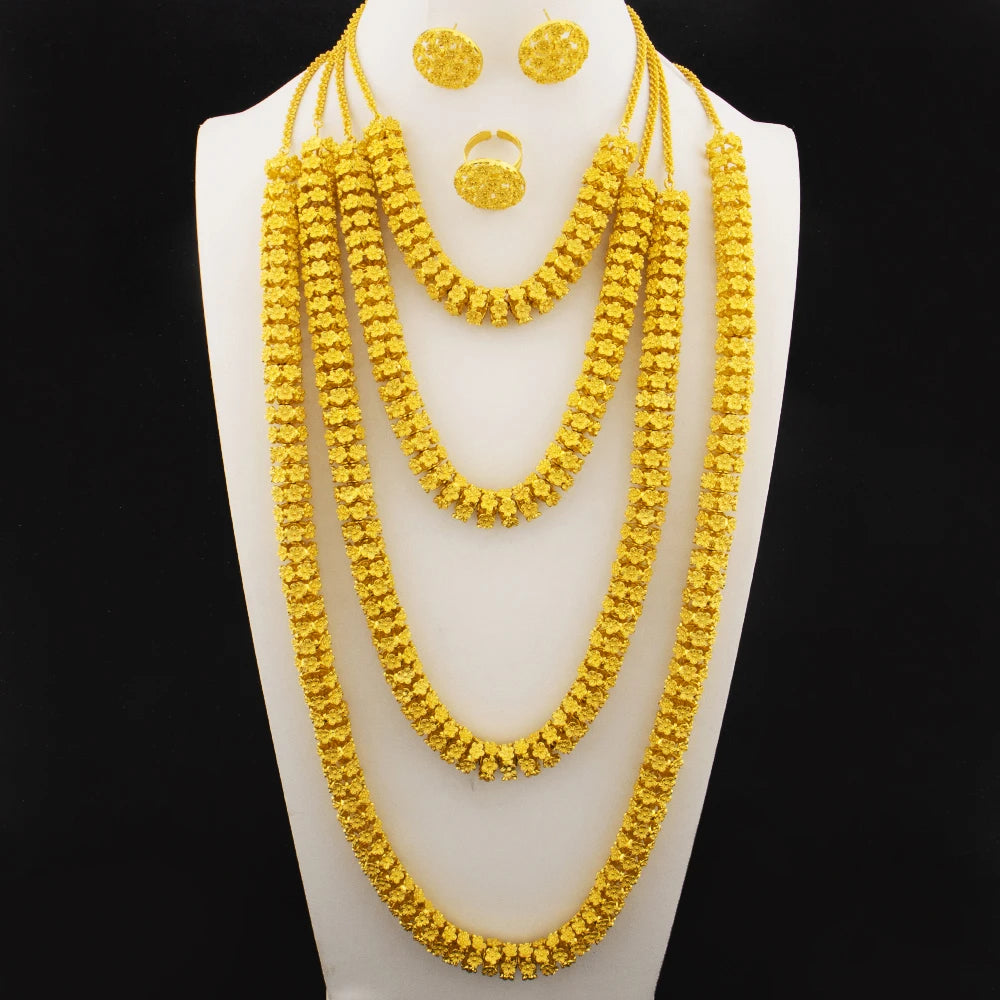 Dubai Royal 4-Layered Multi-Strand Gold Plated Jewelry Set