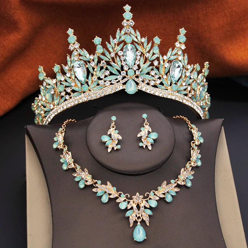 Ocean Royalty - Blue Crystal Wedding Tiara & Bridal Set