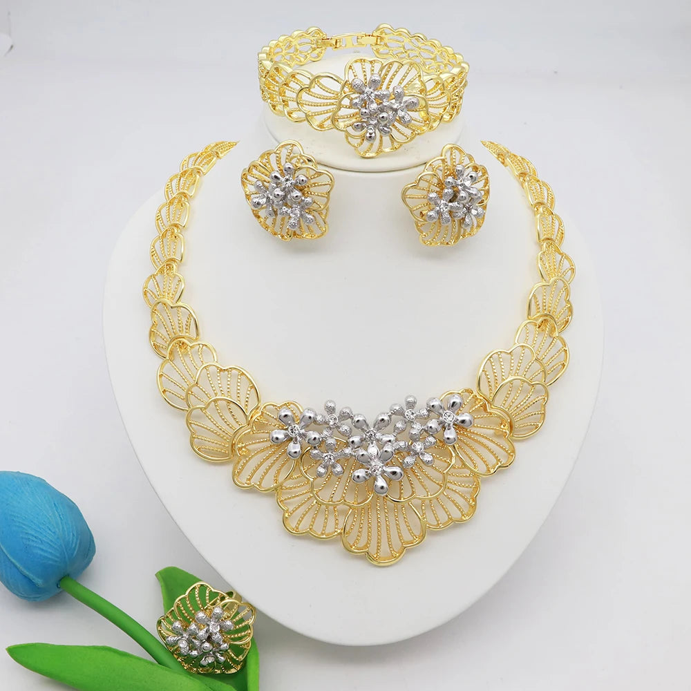 The Imperial Blossom: 18K Gold-Plated Royal Pearl Floral Set