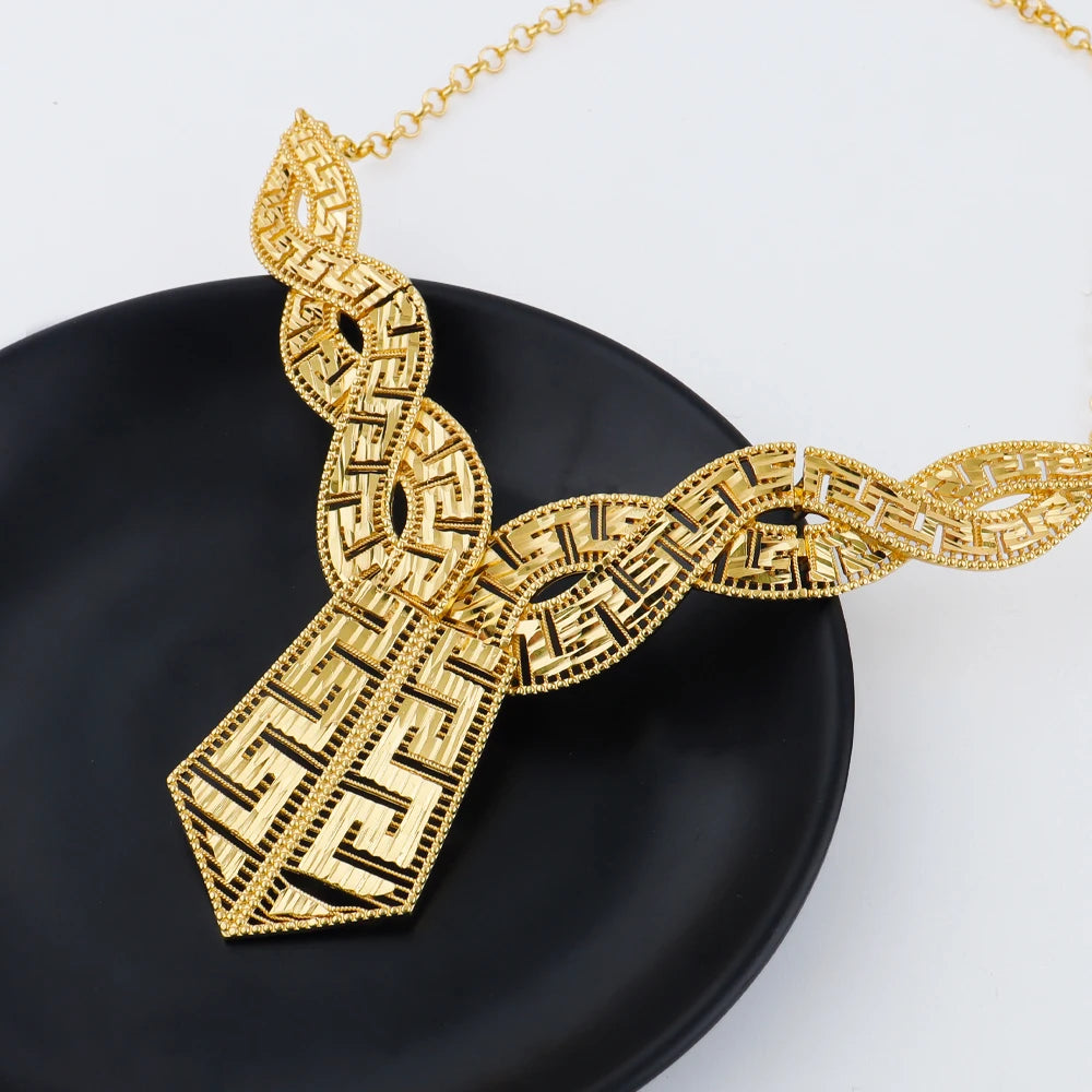 GOLD COLOR JEWELRY 24K Gold Plated Jewelry Set Weddings Earrings Necklace Ring Accessory Luxury Party Gifts