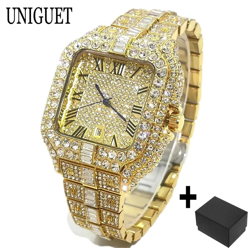 The Royal Pharaoh: Fully Iced Baguette Square Roman Chrono