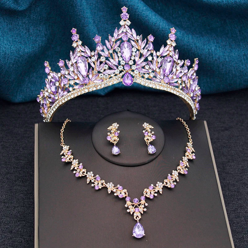 Blush Royalty - Pink Crystal Wedding Tiara & Bridal Set