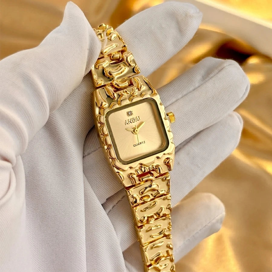 Vintage Gold Watch with Jam Tangan Wanita and Jewelry Set For Women Gift