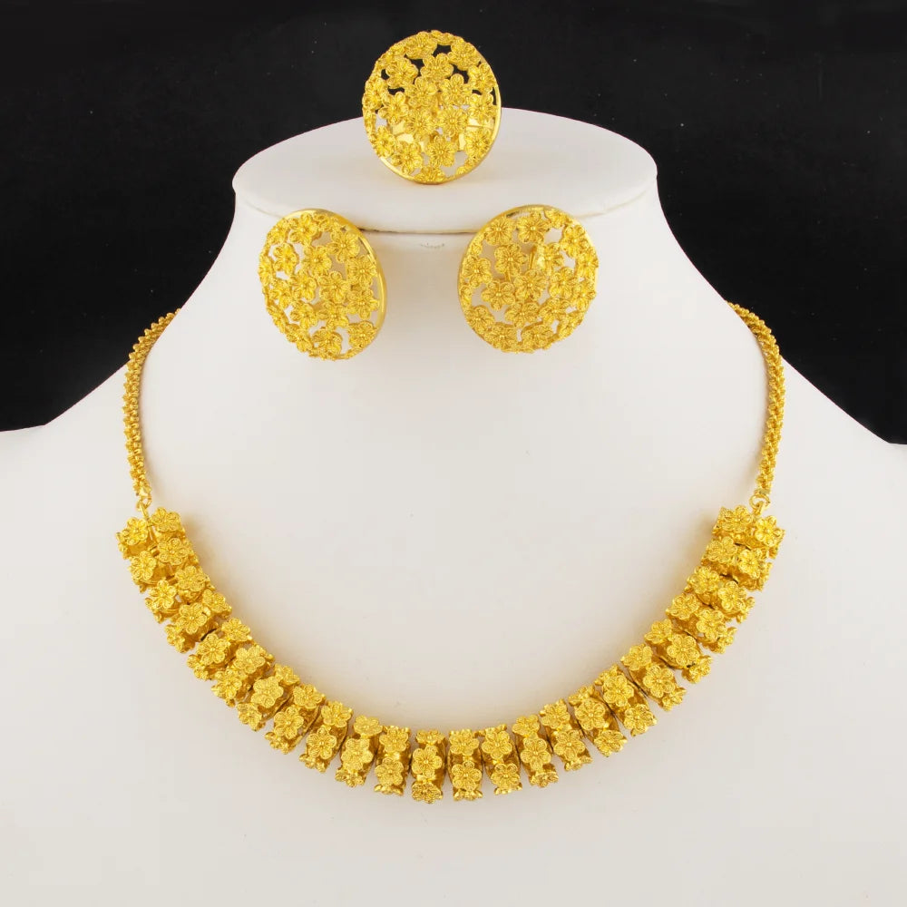 Dubai Luxury 24K Gold Plated Braided Jewelry Set