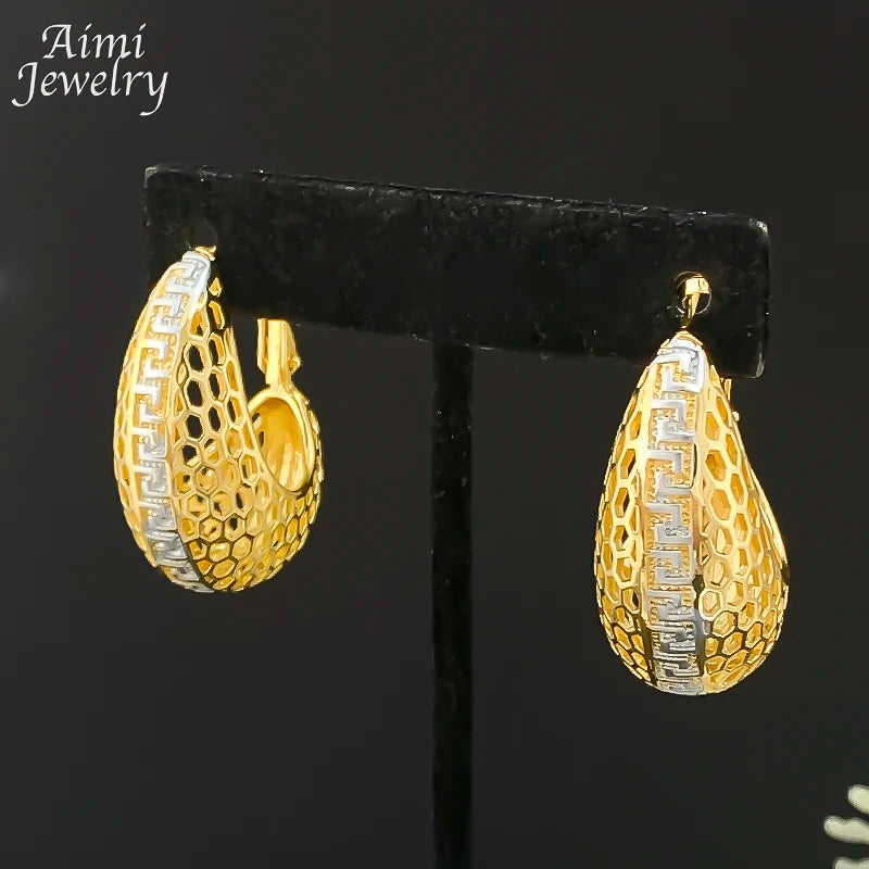 Simple Daily Wear Gold Plated Jewelry Set Luxury Exquisite Earrings Necklace Pendant with Chain Party Dubai Bridal Wedding Gifts