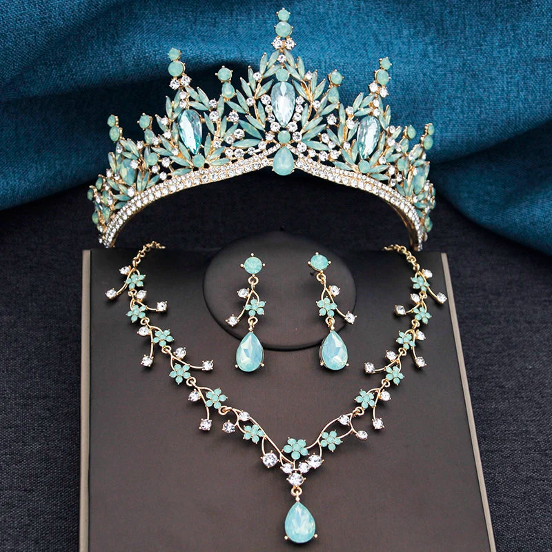 Baroque Royalty - Champagne Crystal Wedding Tiara & Bridal Set