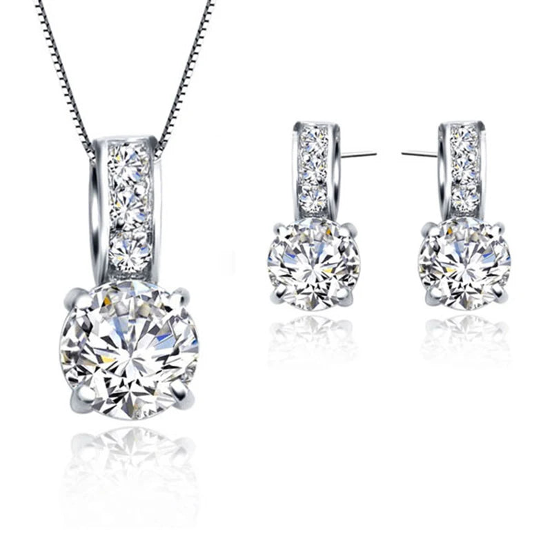 The Imperial Classic: Round-Cut Crystal Pendant & Earring Set