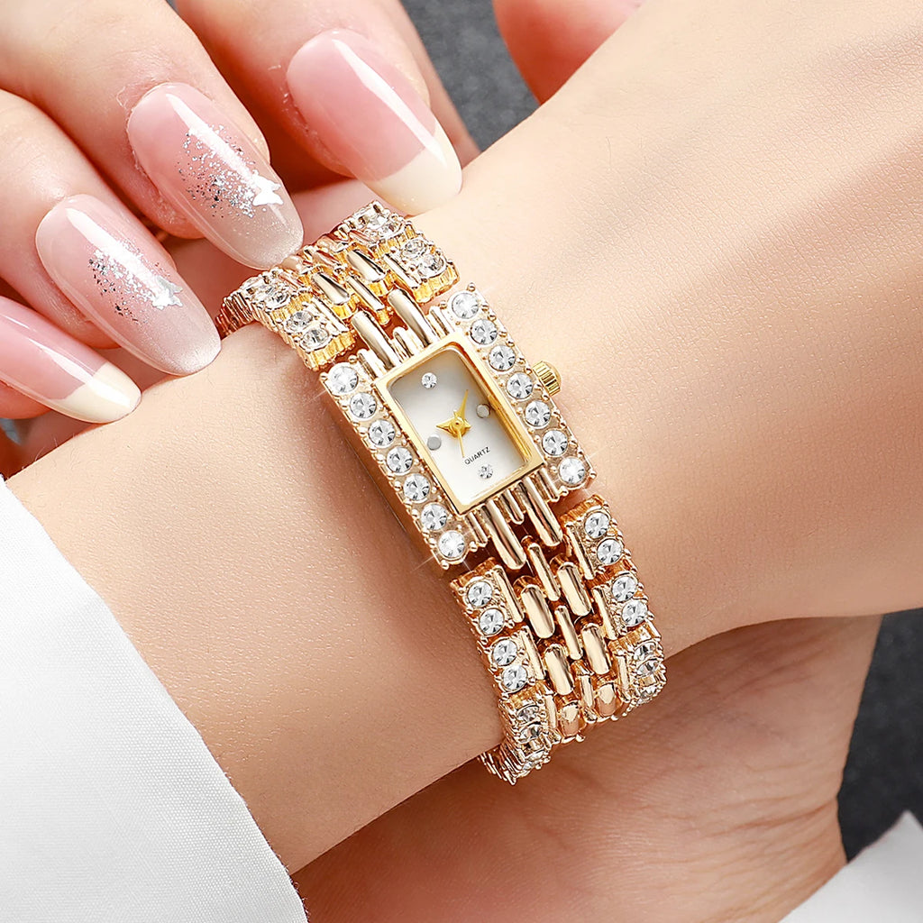 Luxury Rhinestone Rectangle Women Watches Fashion Ladies Bracelet Wristwatch Reloj Mujer Girls Clock Gift (Without Box)