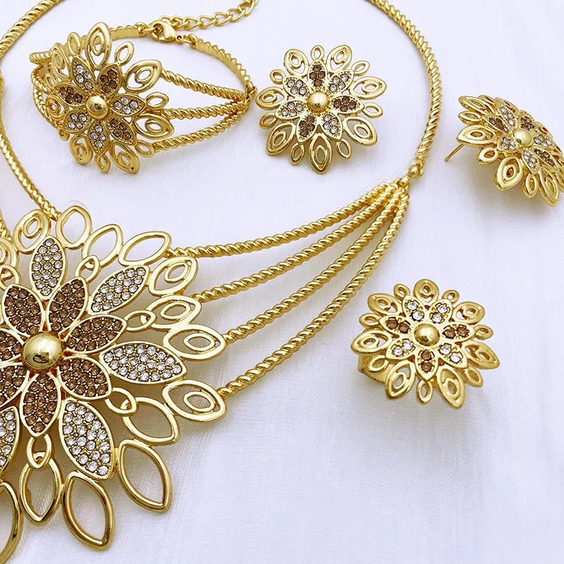 The Imperial Sunburst: 24K Gold-Plated Layered Floral Bridal Set