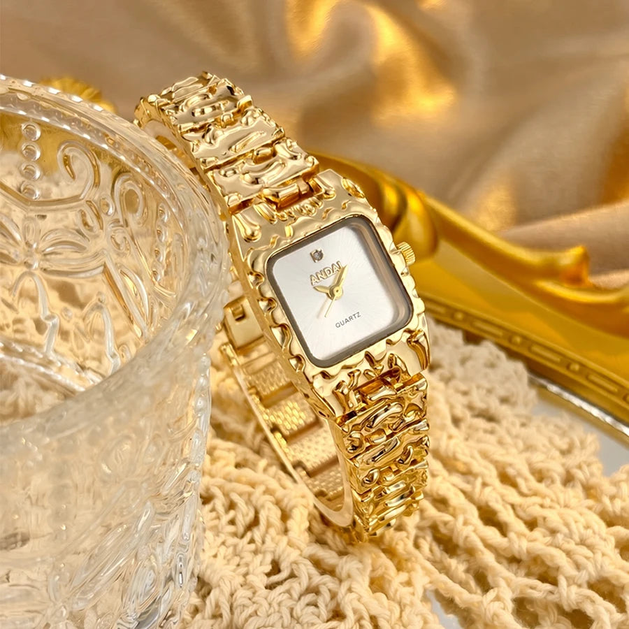 Vintage Gold Watch with Jam Tangan Wanita and Jewelry Set For Women Gift